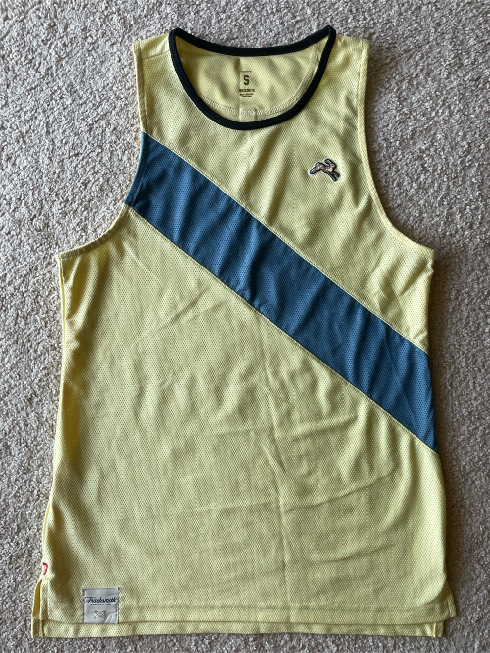 Tracksmith Yellow Blue Athletic Running Tank Women Size Small Racing Retro
